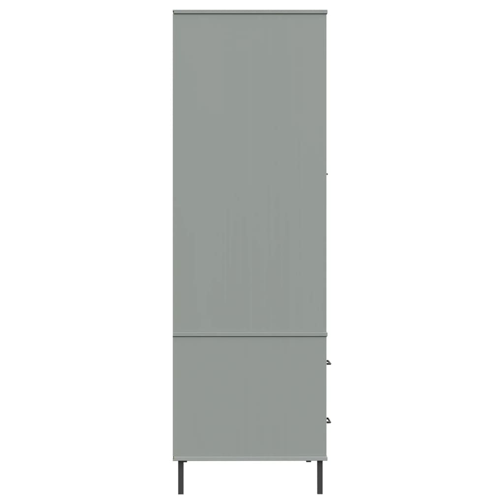 vidaXL Kleiderschrank OSLO Metallbeine Grau 90x55x172,5cm Massivholz