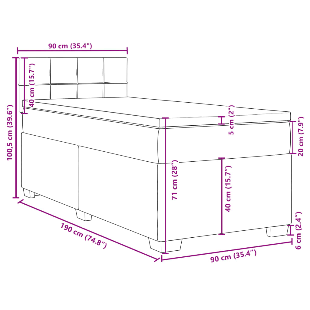 vidaXL Boxspringbett mit Matratze Schwarz 90x190 cm Samt