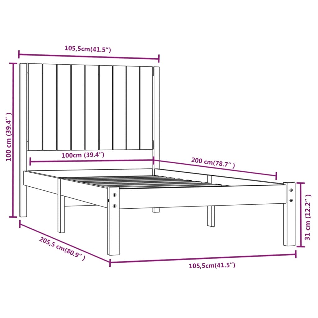 vidaXL Massivholzbett Kiefer 100x200 cm