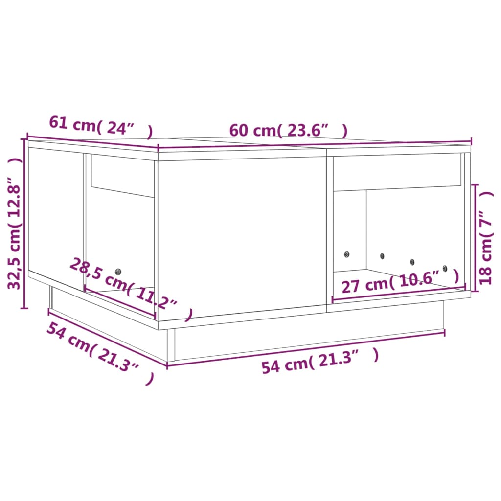 vidaXL Couchtisch Weiß 60x61x32,5 cm Massivholz Kiefer