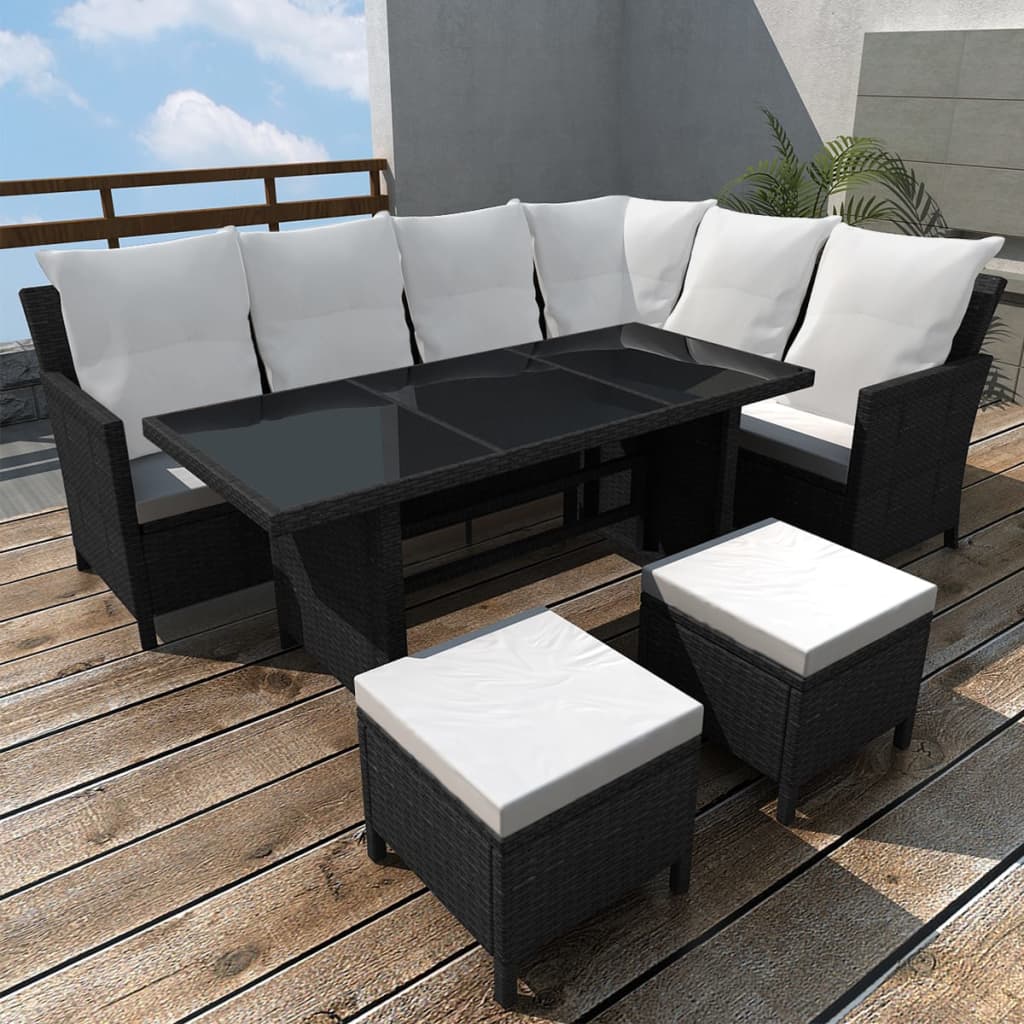 vidaXL 4-tlg. Garten-Lounge-Set mit Auflagen Poly Rattan Schwarz