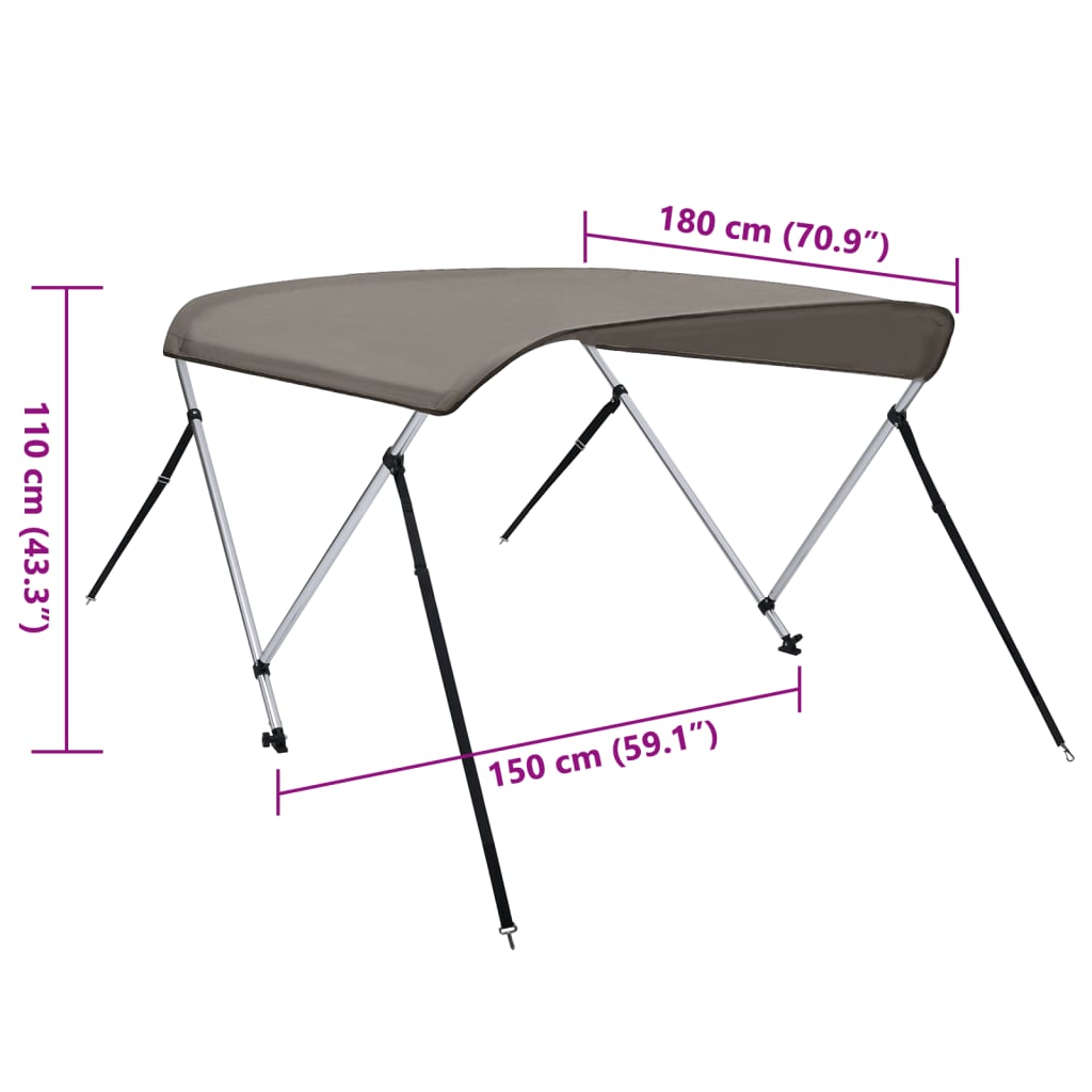 vidaXL 2-Bow Bimini Top Grau 180x150x110 cm