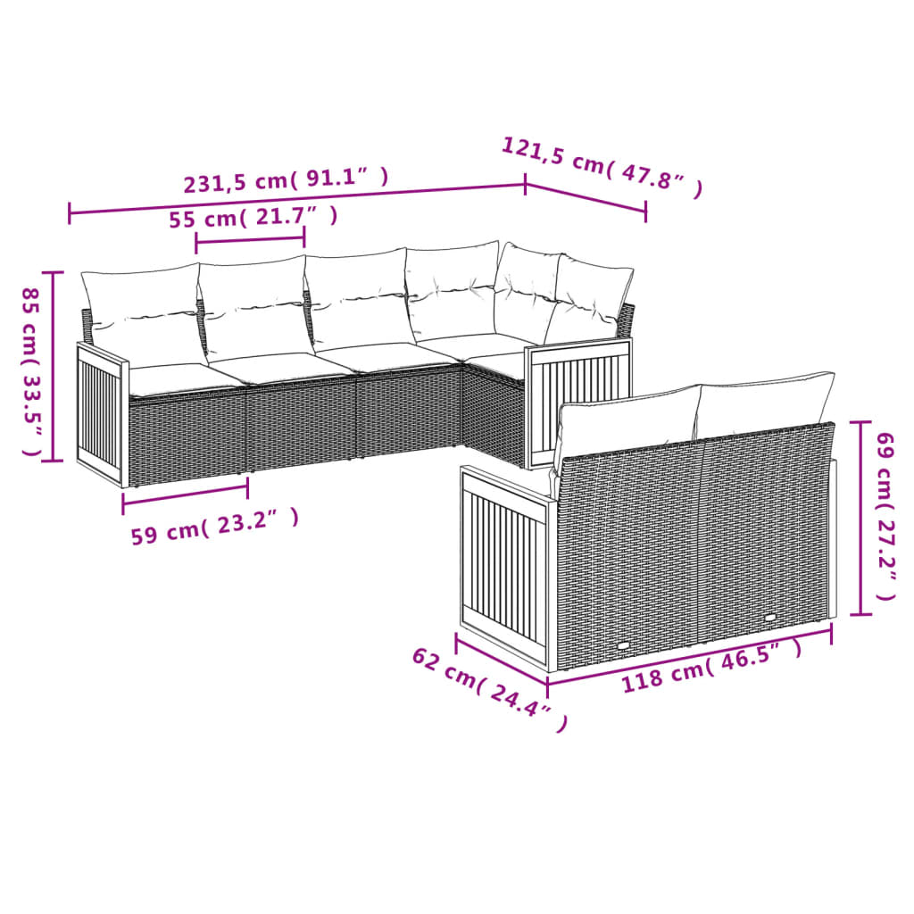 vidaXL 7-tlg. Garten-Sofagarnitur mit Kissen Grau Poly Rattan