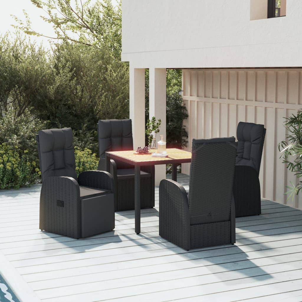 vidaXL 5-tlg. Garten-Essgruppe mit Kissen Schwarz Poly Rattan