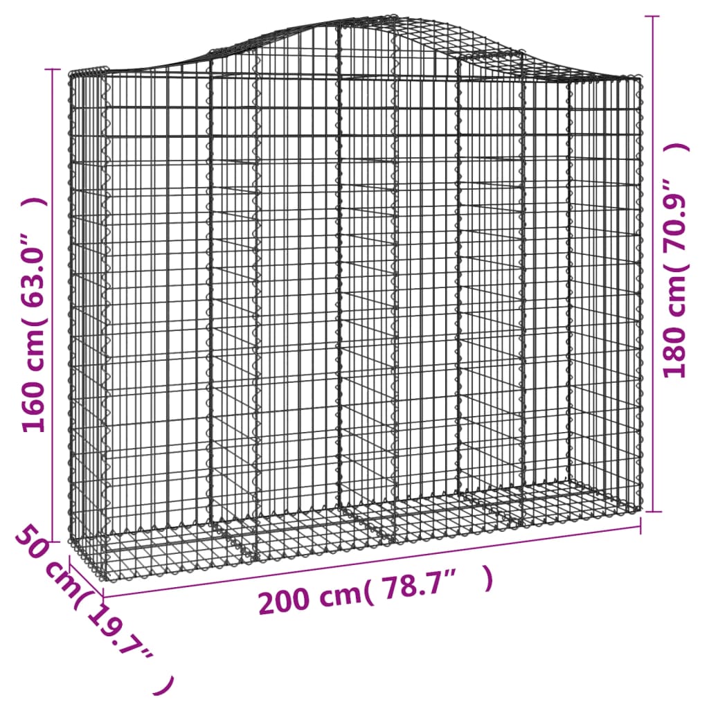 vidaXL Gabionen mit Hochbogen 2 Stk. 200x50x160/180cm Verzinktes Eisen