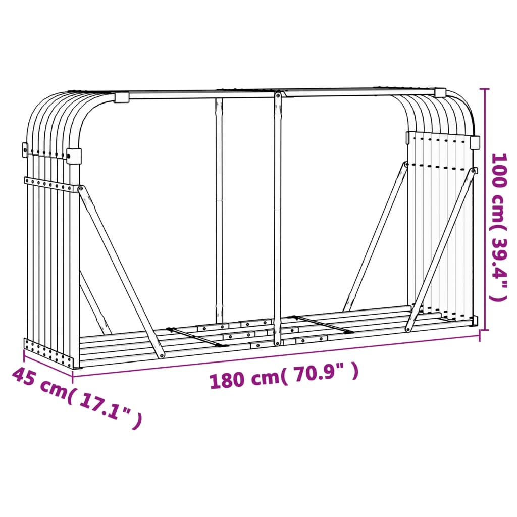 vidaXL Kaminholzunterstand Anthrazit 180x45x100 cm Verzinkter Stahl