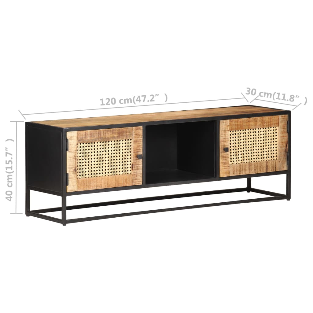 vidaXL TV-Schrank 120x30x40 cm Raues Mangoholz und Wiener Geflecht