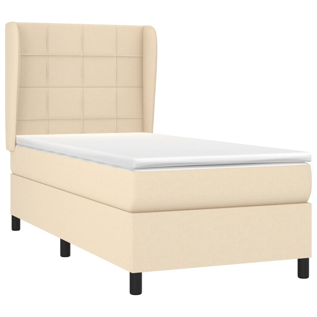 vidaXL Boxspringbett mit Matratze Creme 90x190 cm Stoff