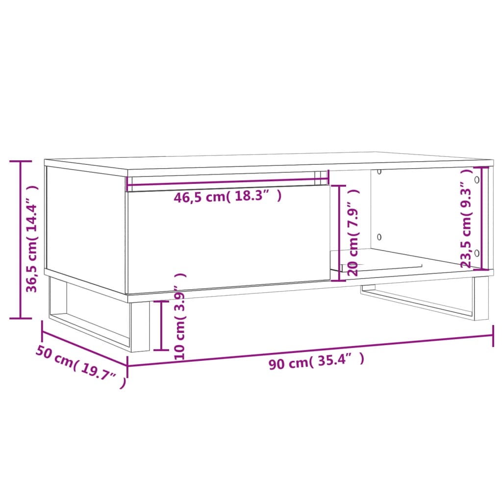 vidaXL Couchtisch Braun Eichen-Optik 90x50x36,5 cm Holzwerkstoff