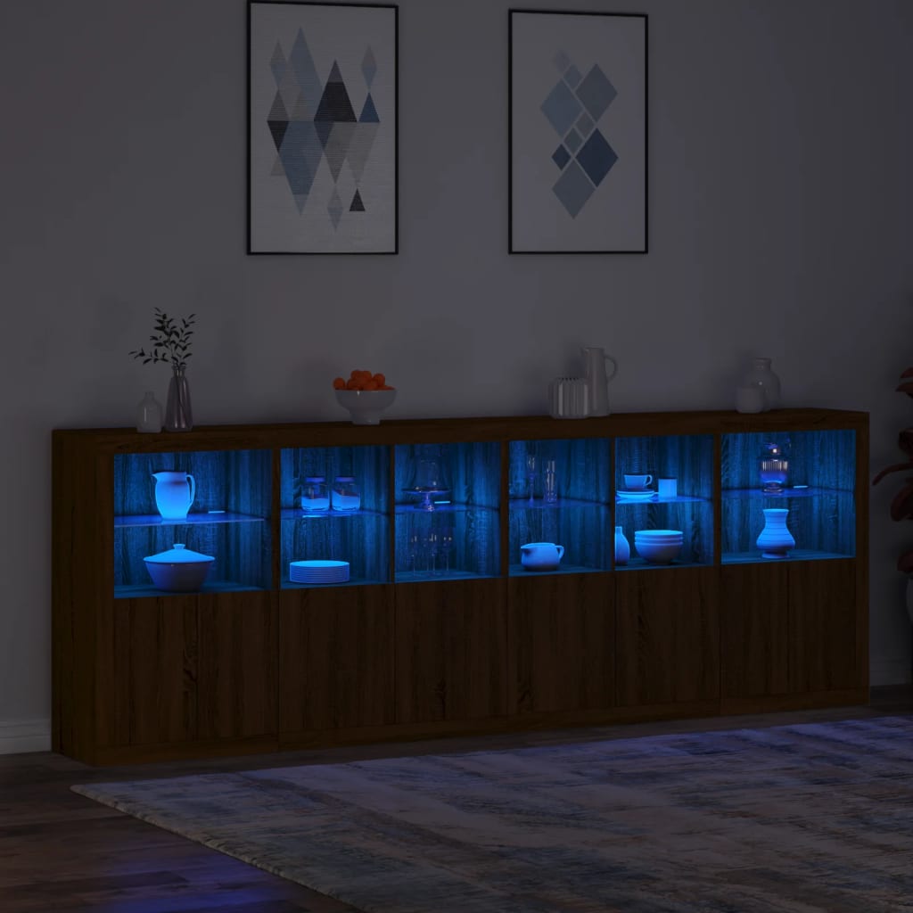 vidaXL Sideboard mit LED-Leuchten Braun Eichen-Optik 283x37x100 cm