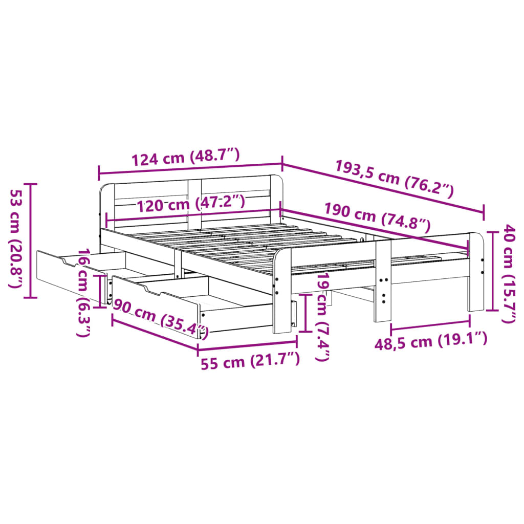 vidaXL Massivholzbett ohne Matratze Weiß 120x190 cm Kiefernholz