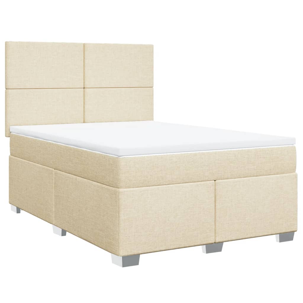 vidaXL Boxspringbett mit Matratze Creme 160x200 cm Stoff