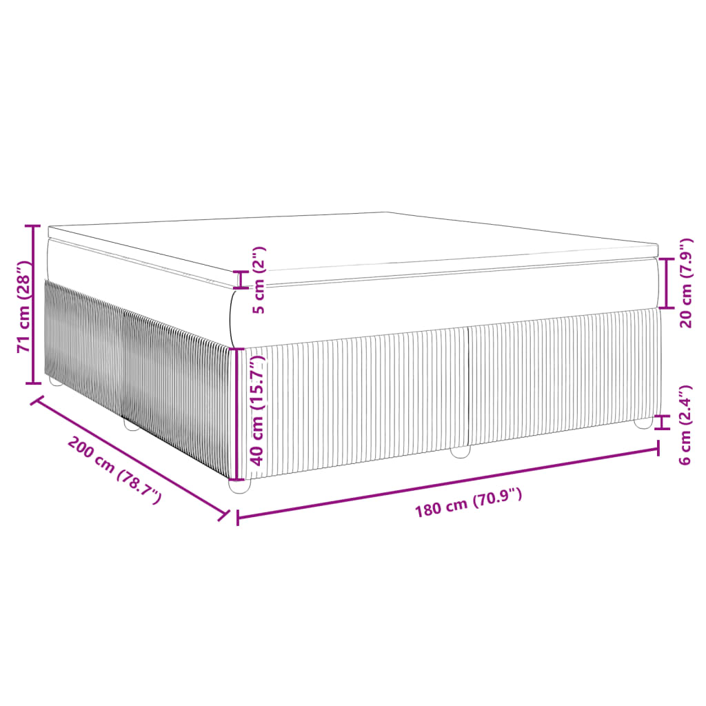 vidaXL Boxspringbett mit Matratze Hellgrau 180x200 cm Samt