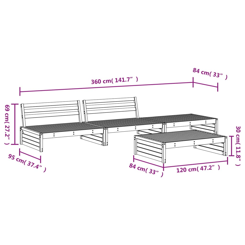 vidaXL 4-tlg. Garten-Lounge-Set Honigbraun Massivholz Kiefer