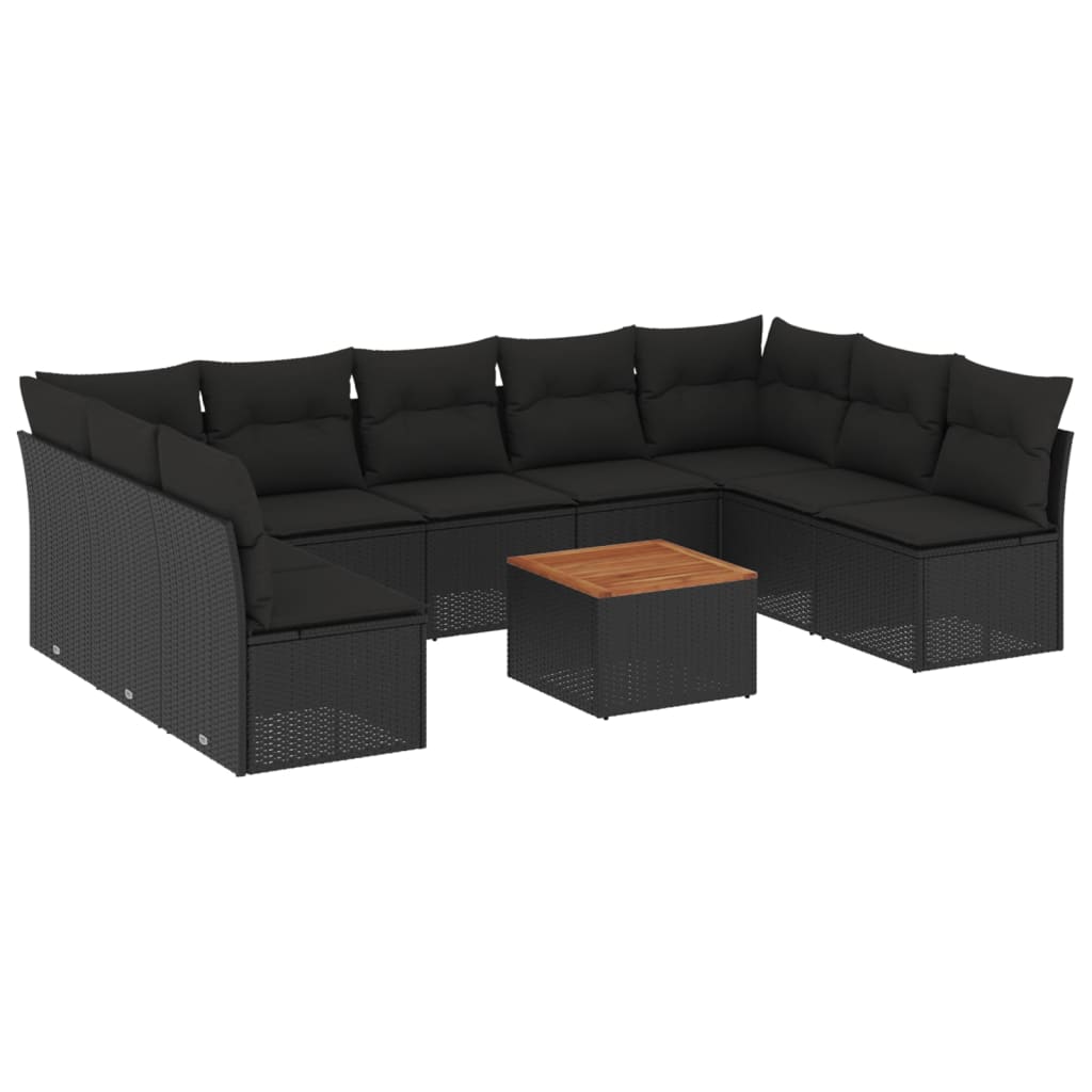 vidaXL 10-tlg. Garten-Sofagarnitur mit Kissen Schwarz Poly Rattan