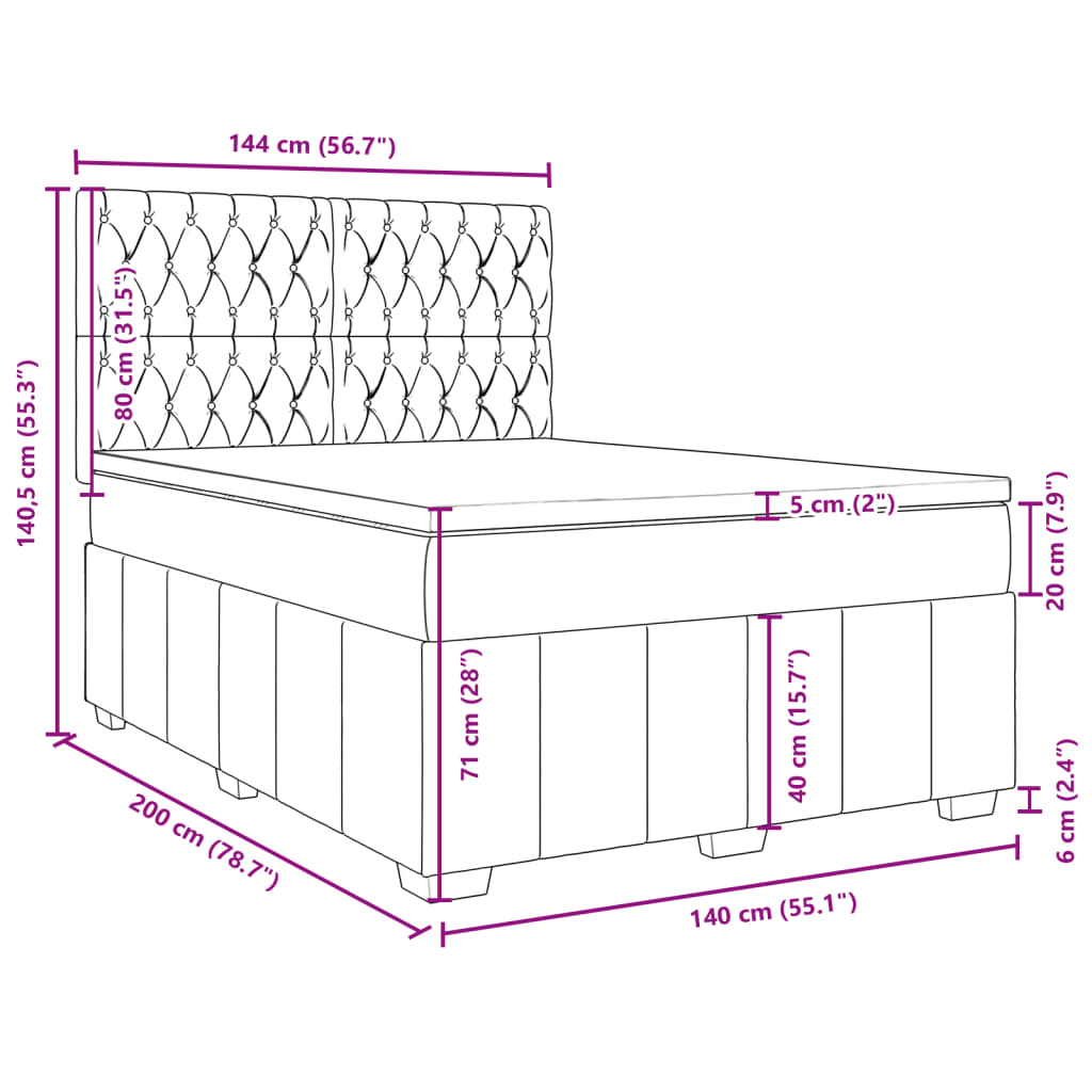 vidaXL Boxspringbett mit Matratze Schwarz 140x200 cm Stoff