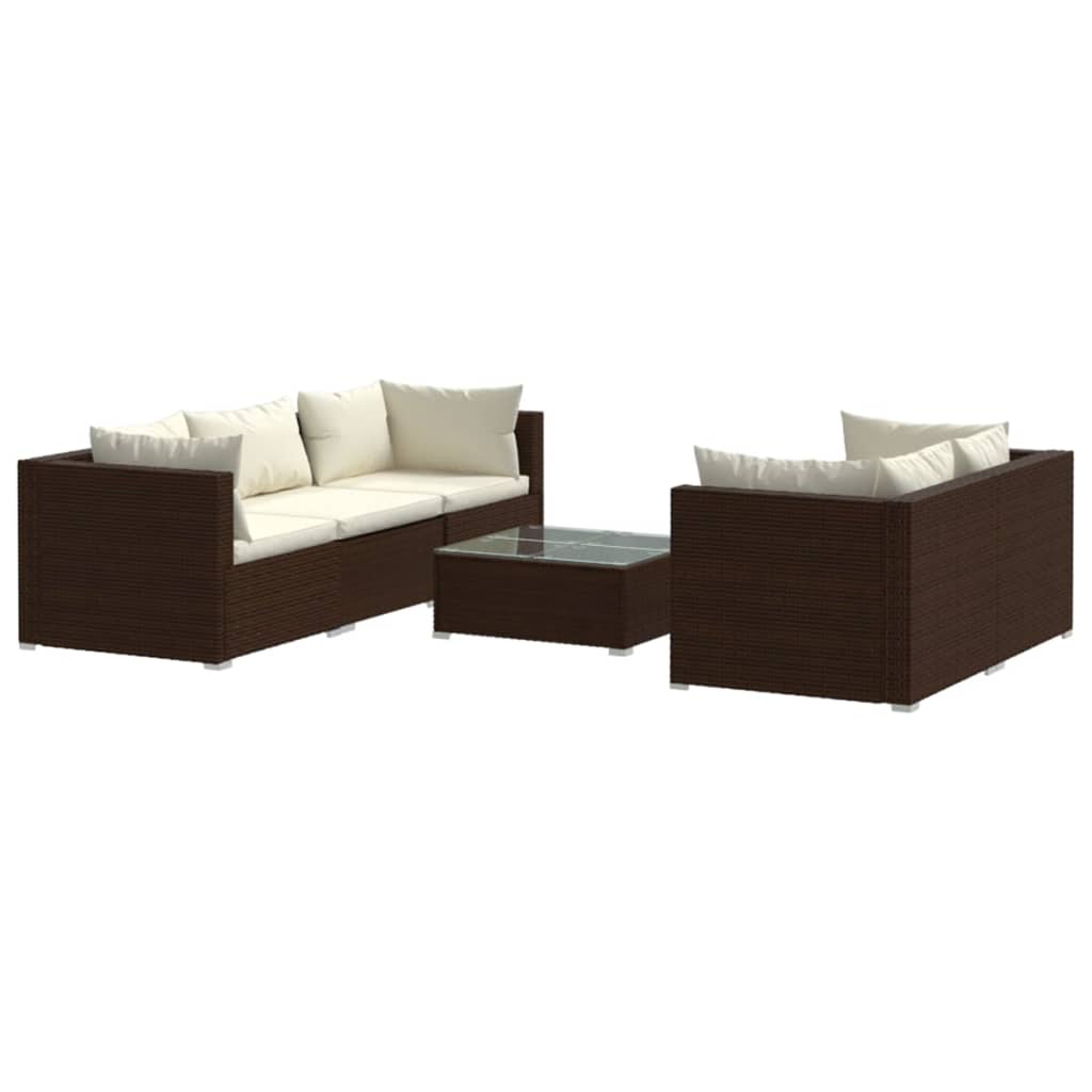 vidaXL 6-tlg. Garten-Lounge-Set mit Auflagen Poly Rattan Braun