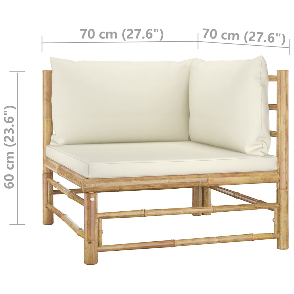 vidaXL 11-tlg. Garten-Lounge-Set mit Cremeweißen Kissen Bambus