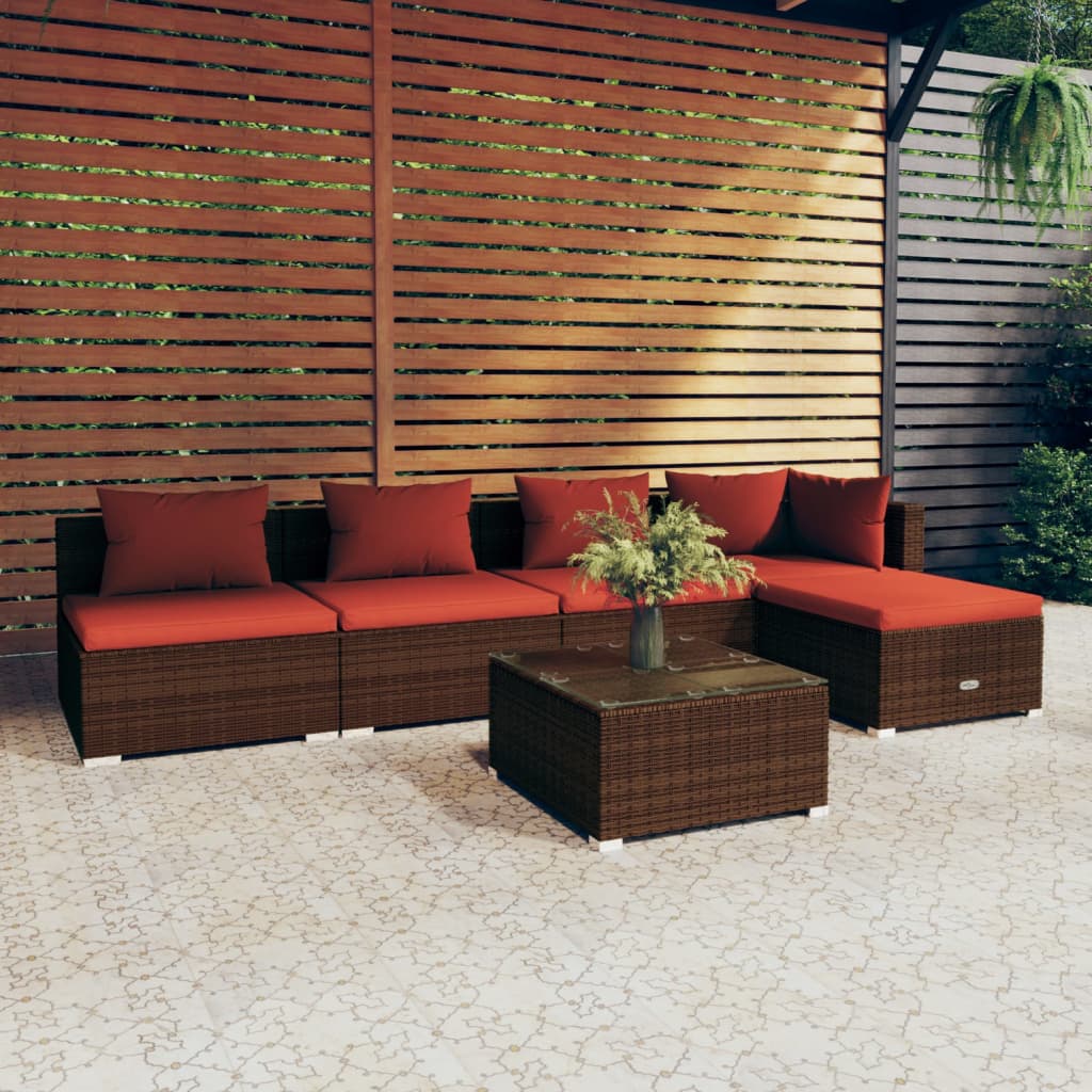 vidaXL 6-tlg. Garten-Lounge-Set mit Auflagen Poly Rattan Braun