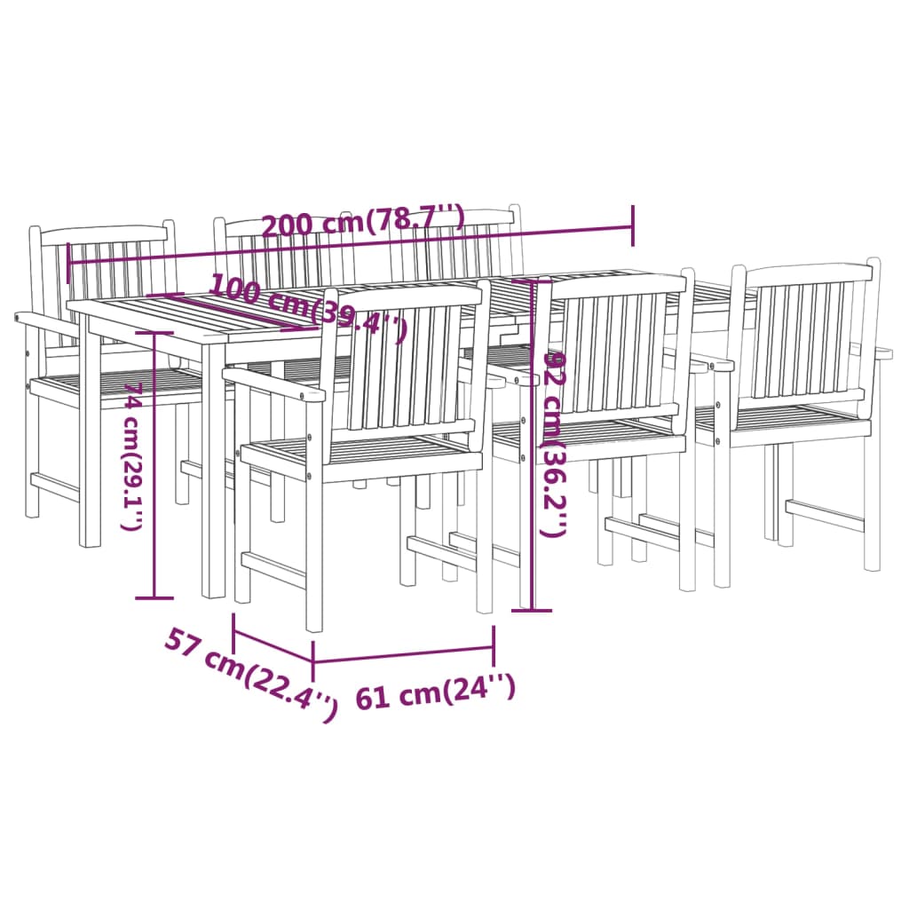 vidaXL 7-tlg. Garten-Essgruppe Massivholz Akazie