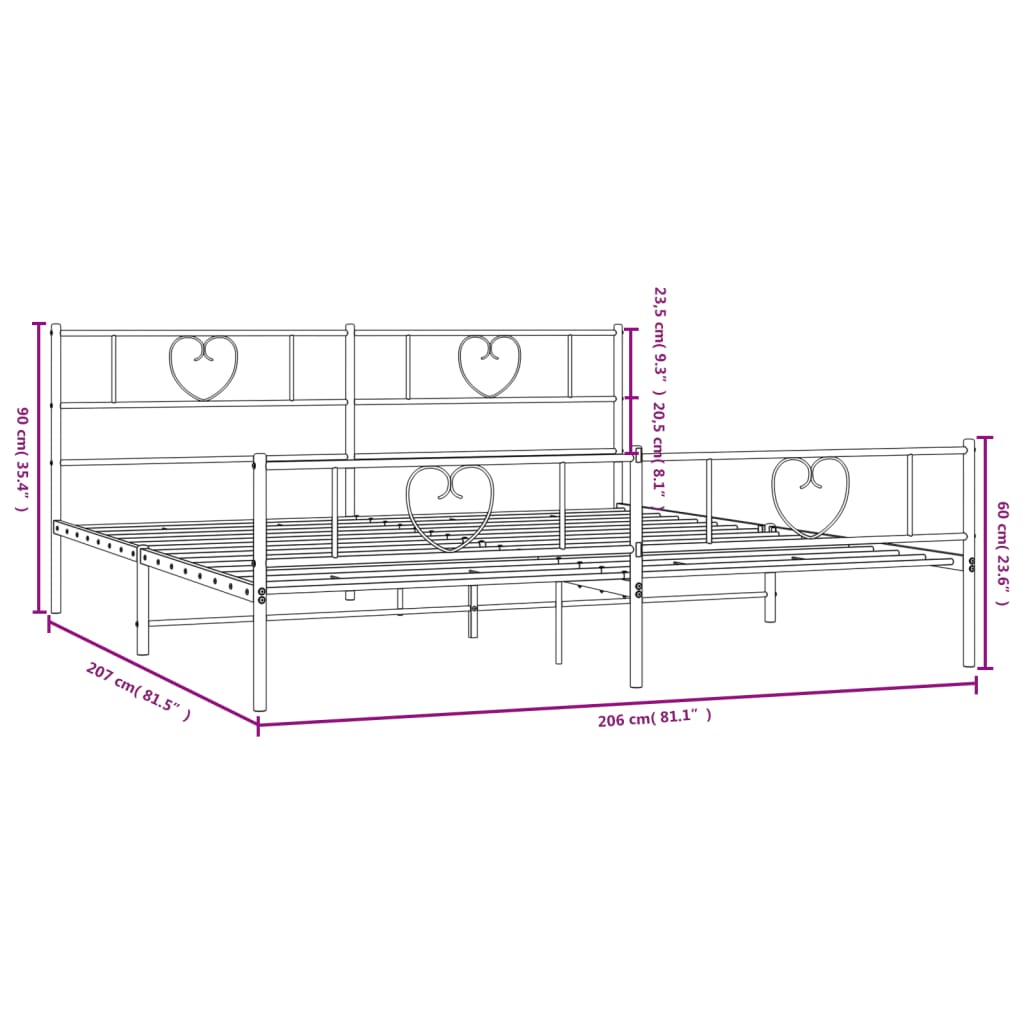 vidaXL Bettgestell mit Kopf- und Fußteil Metall Schwarz 200x200 cm