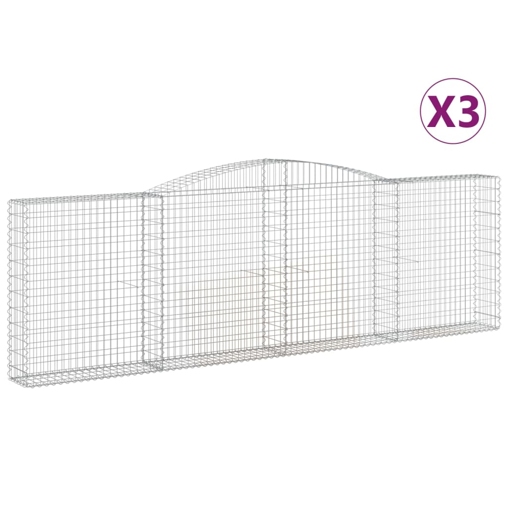 vidaXL Gabionen mit Hochbogen 3 Stk. 400x30x120/140cm Verzinktes Eisen