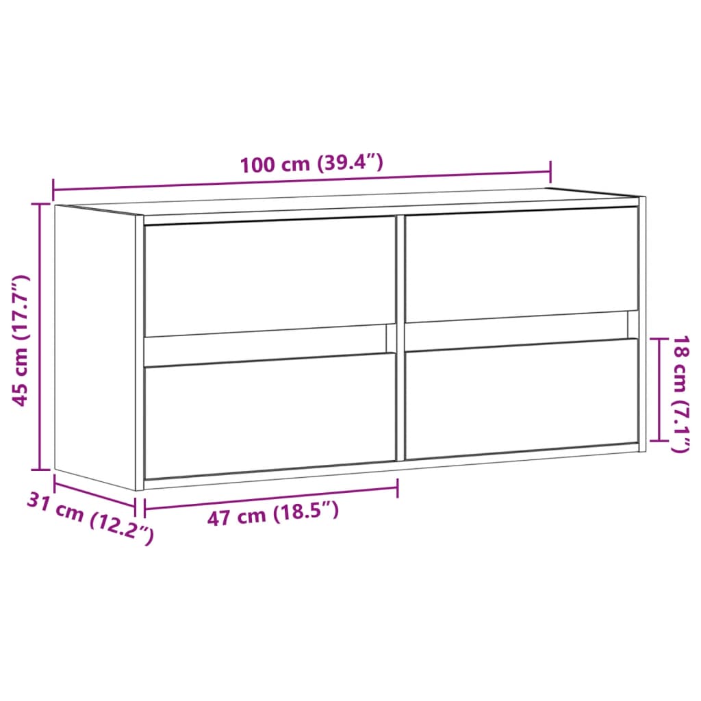 vidaXL TV-Wandschrank mit LED-Beleuchtung Schwarz 100x31x45 cm