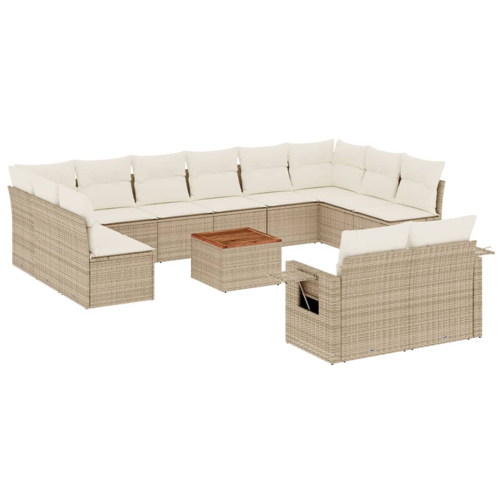 vidaXL 13-tlg. Garten-Sofagarnitur mit Kissen Beige Poly Rattan