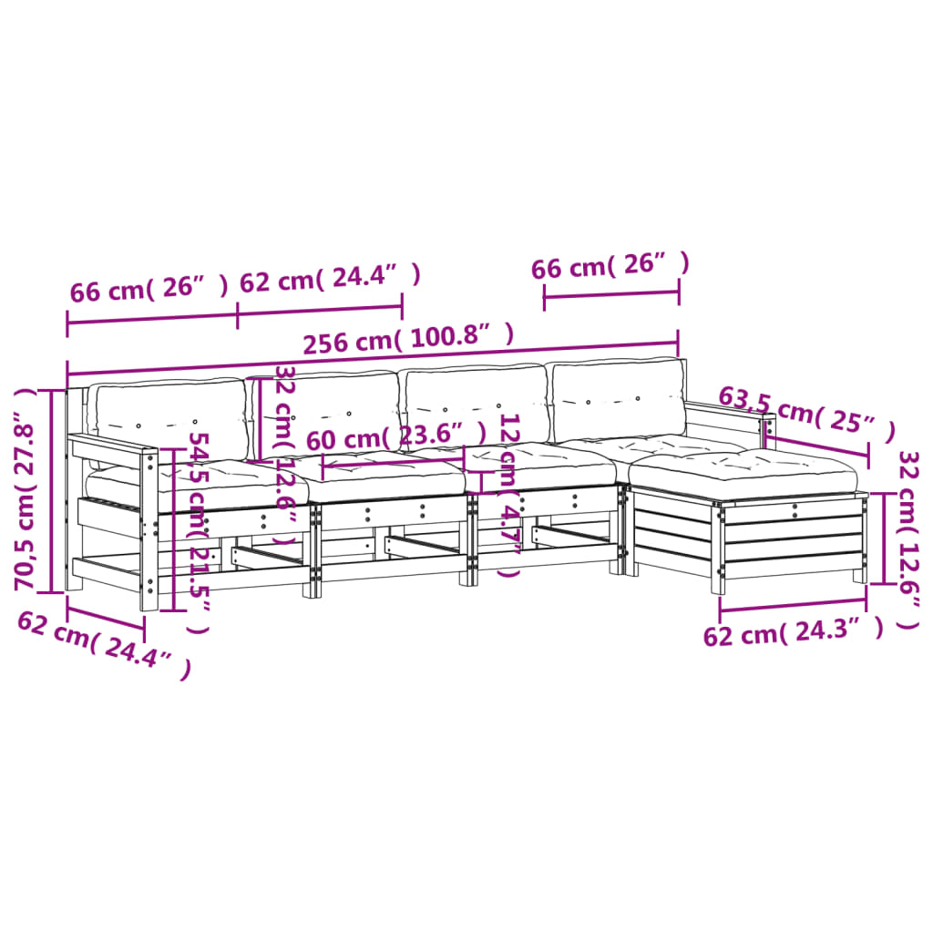 vidaXL 5-tlg. Garten-Lounge-Set mit Kissen Massivholz Kiefer