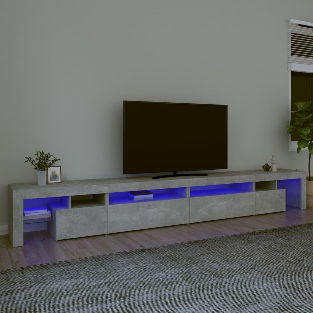 vidaXL TV-Schrank mit LED-Leuchten Betongrau 290x36,5x40 cm