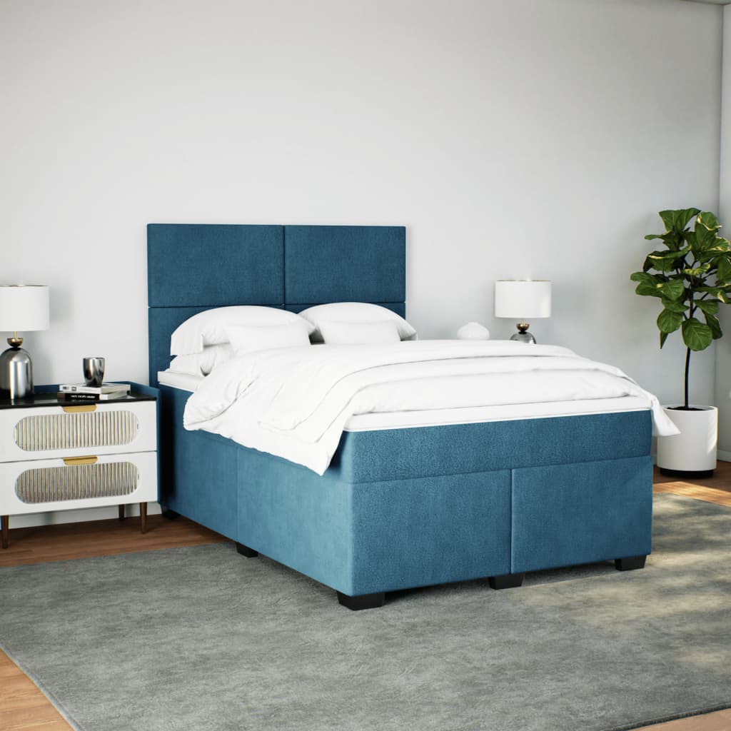 vidaXL Boxspringbett mit Matratze Blau 160x200 cm Samt