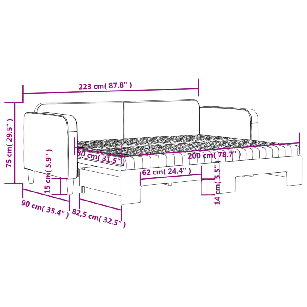 vidaXL Tagesbett Ausziehbar mit Matratzen Creme 80x200 cm Stoff