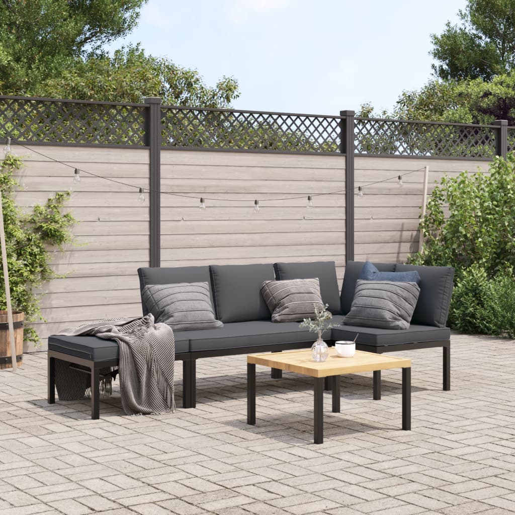 vidaXL 4-tlg. Garten-Sofagarnitur mit Kissen Schwarz Aluminium