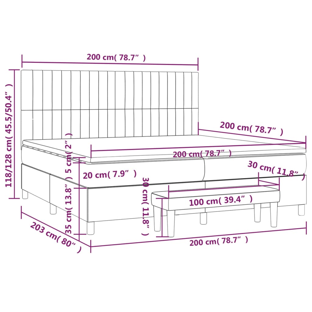 vidaXL Boxspringbett mit Matratze Hellgrau 200x200 cm Samt