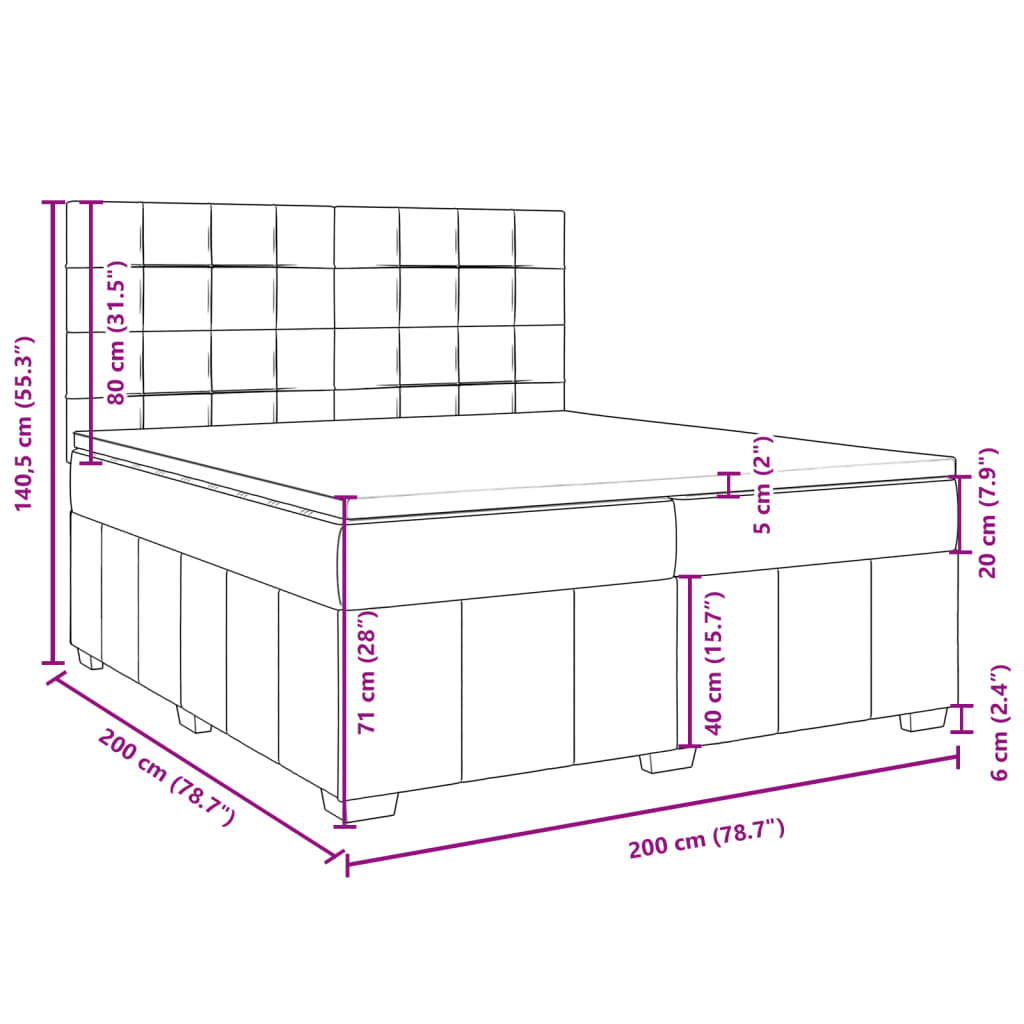 vidaXL Boxspringbett mit Matratze Dunkelgrau 200x200 cm Stoff