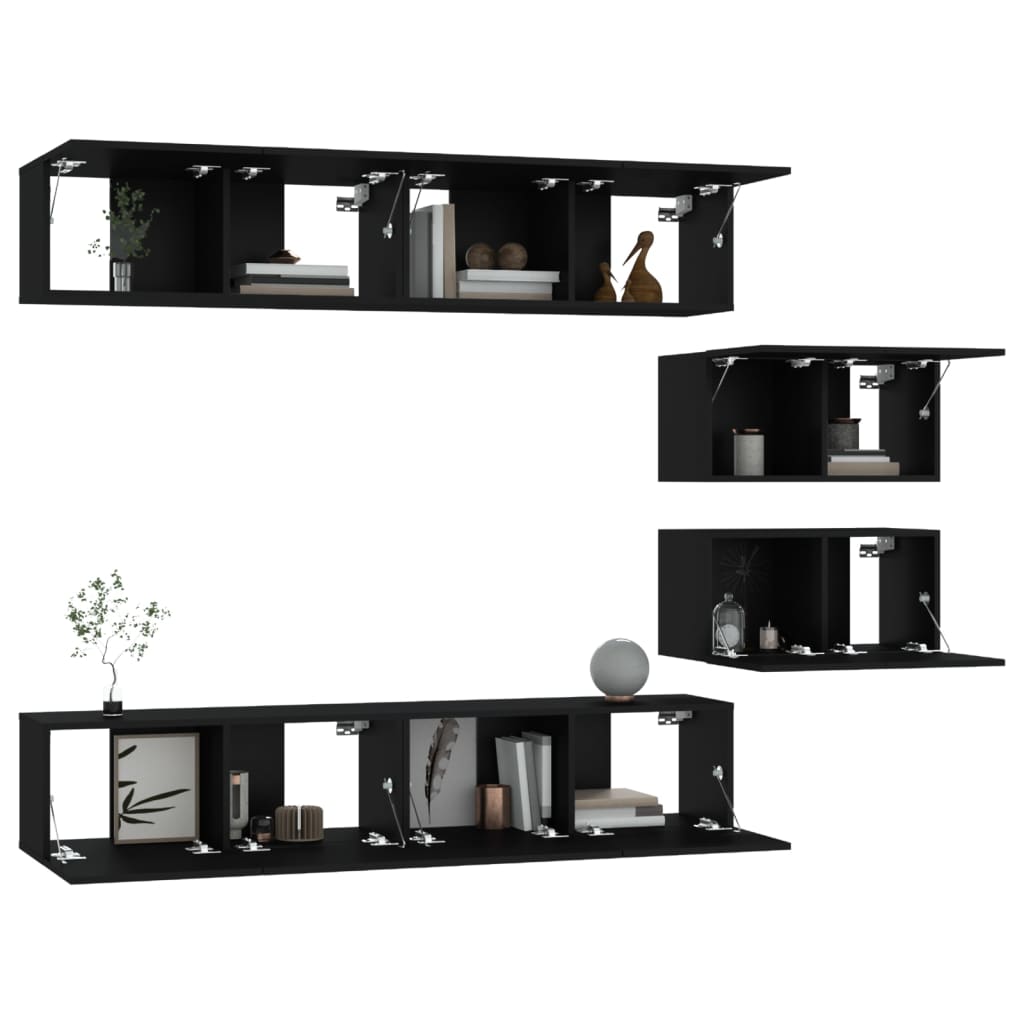 vidaXL 6-tlg. TV-Schrank-Set Schwarz Holzwerkstoff