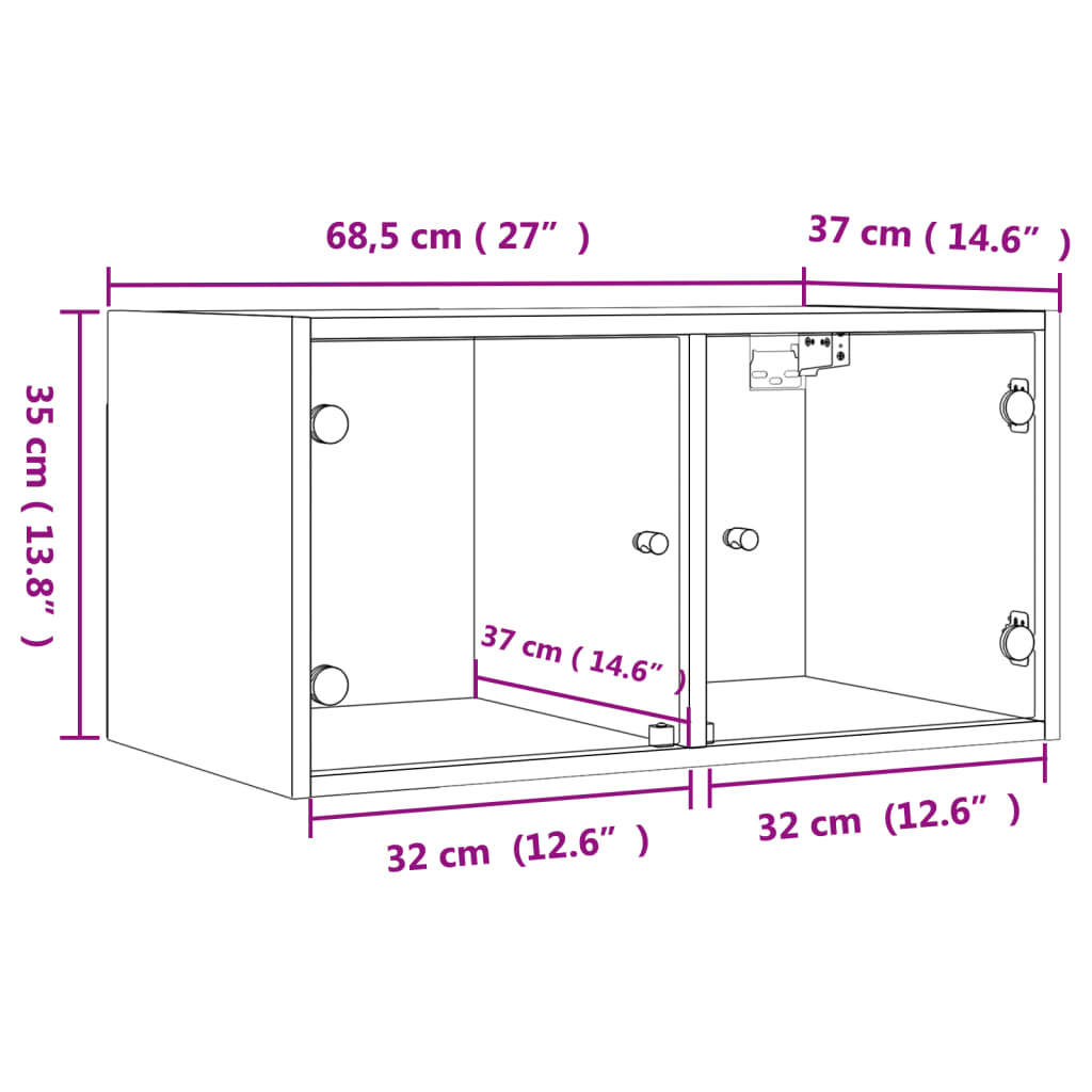 vidaXL Wandschrank mit Glastüren Weiß 68,5x37x35 cm