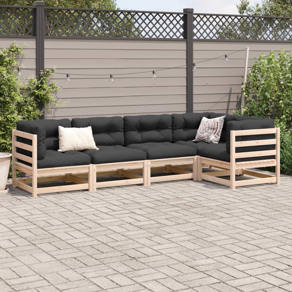 vidaXL 5-tlg. Garten-Sofagarnitur mit Kissen Massivholz Kiefer