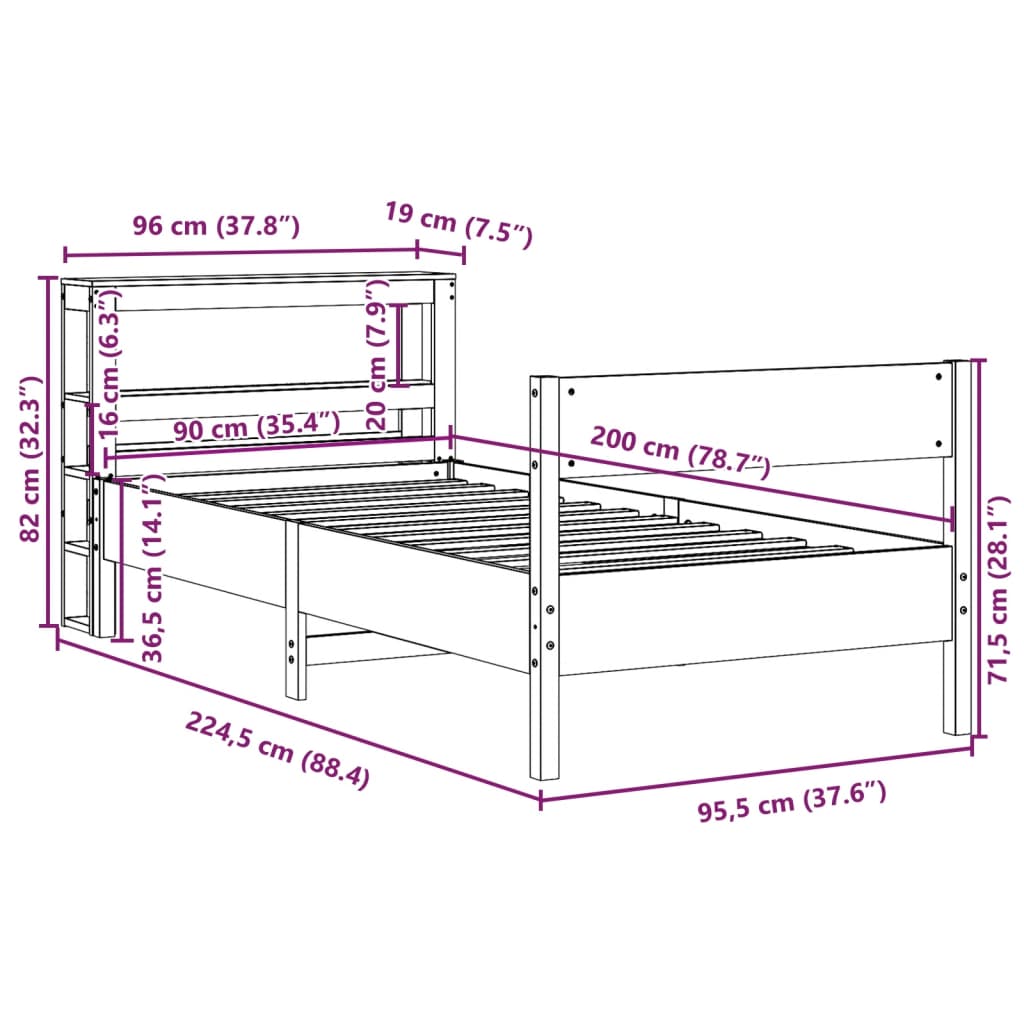 vidaXL Massivholzbett ohne Matratze Weiß 90x200 cm Kiefernholz