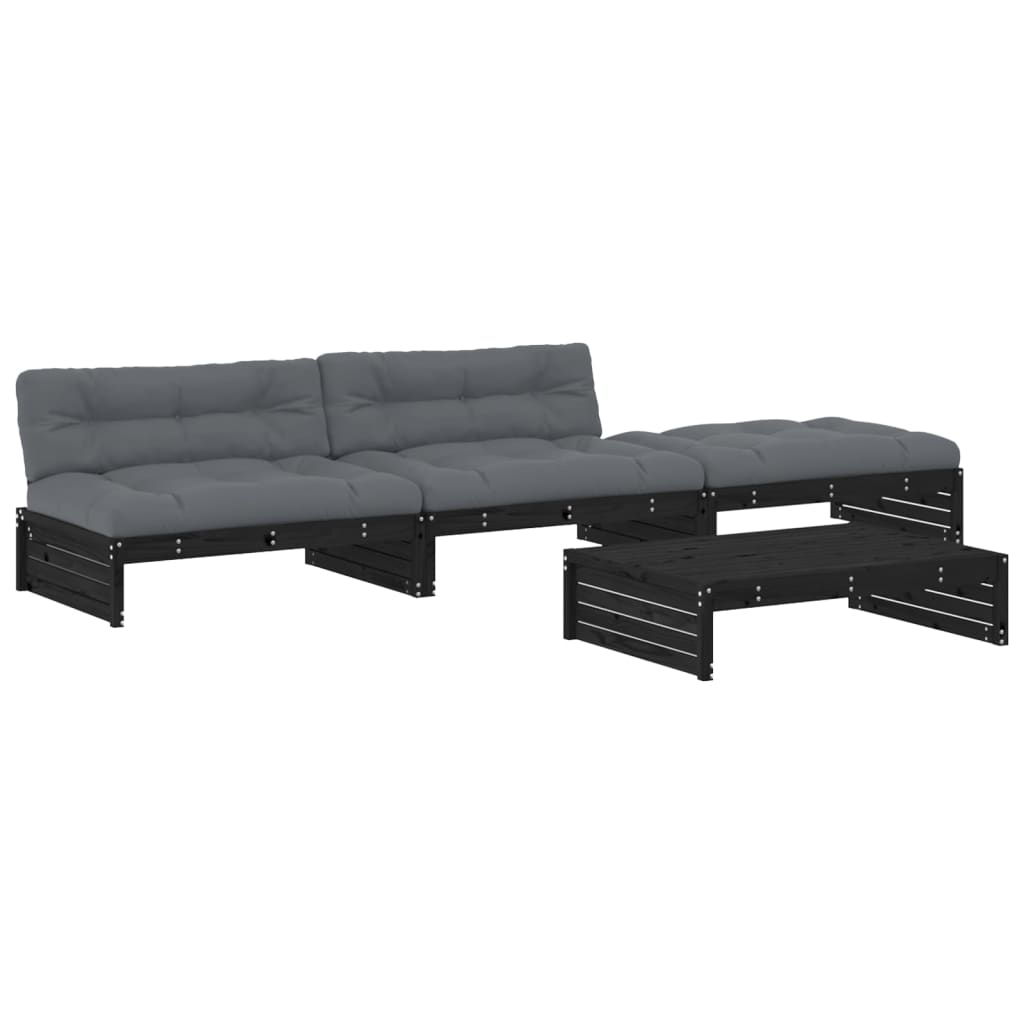 vidaXL 4-tlg. Garten-Lounge-Set mit Kissen Schwarz Massivholz