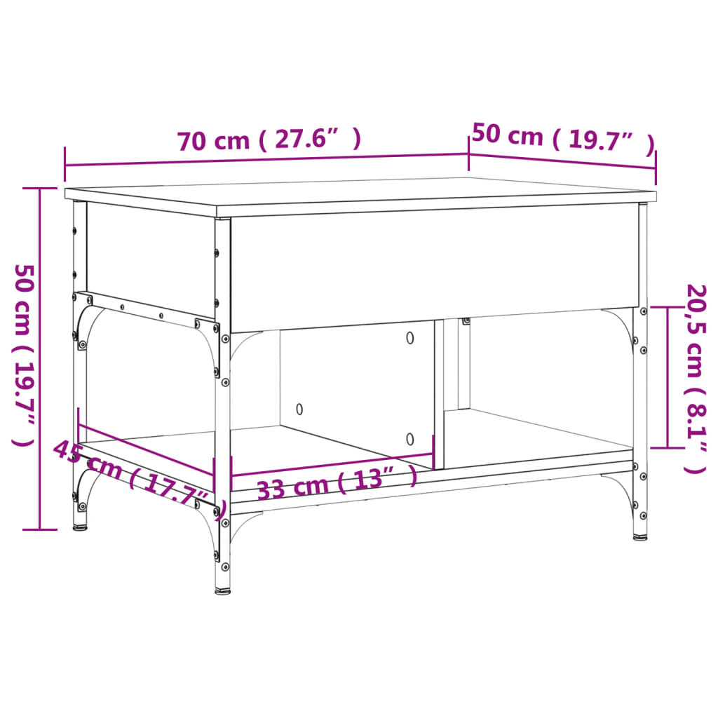 vidaXL Couchtisch Räuchereiche 70x50x50 cm Holzwerkstoff und Metall