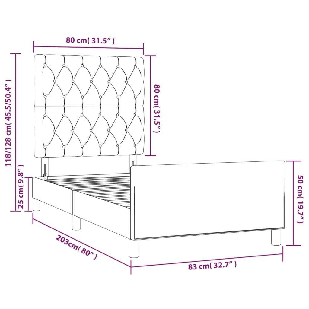 vidaXL Bettgestell mit Kopfteil Hellgrau 80x200 cm Samt