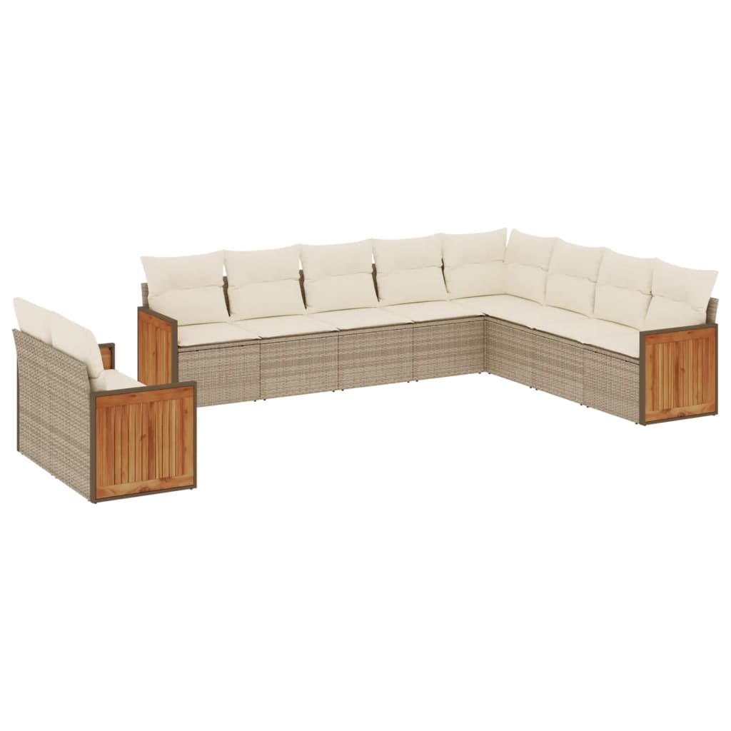 vidaXL 10-tlg. Garten-Sofagarnitur mit Kissen Beige Poly Rattan