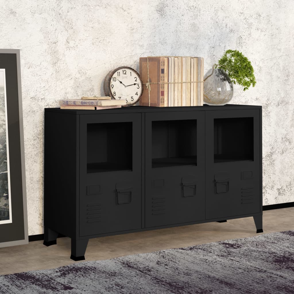 vidaXL Industrial Sideboard Schwarz 105x35x62 cm Metall und Glas