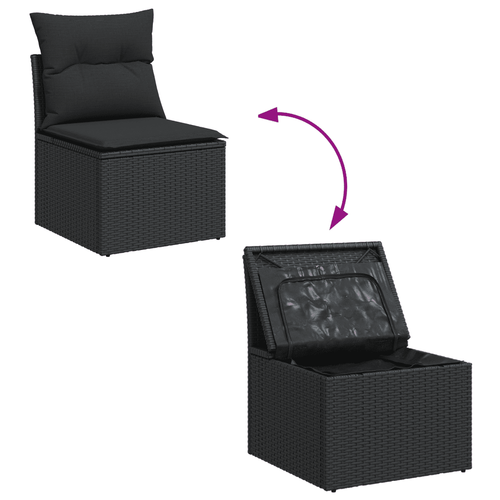 vidaXL 14-tlg. Garten-Sofagarnitur mit Kissen Schwarz Poly Rattan