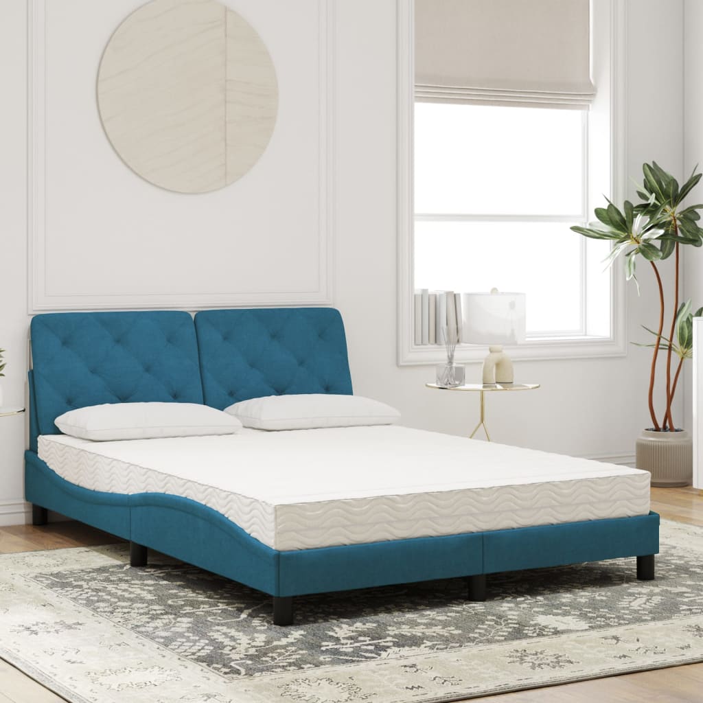 vidaXL Bett mit Matratze Blau 140x190 cm Samt