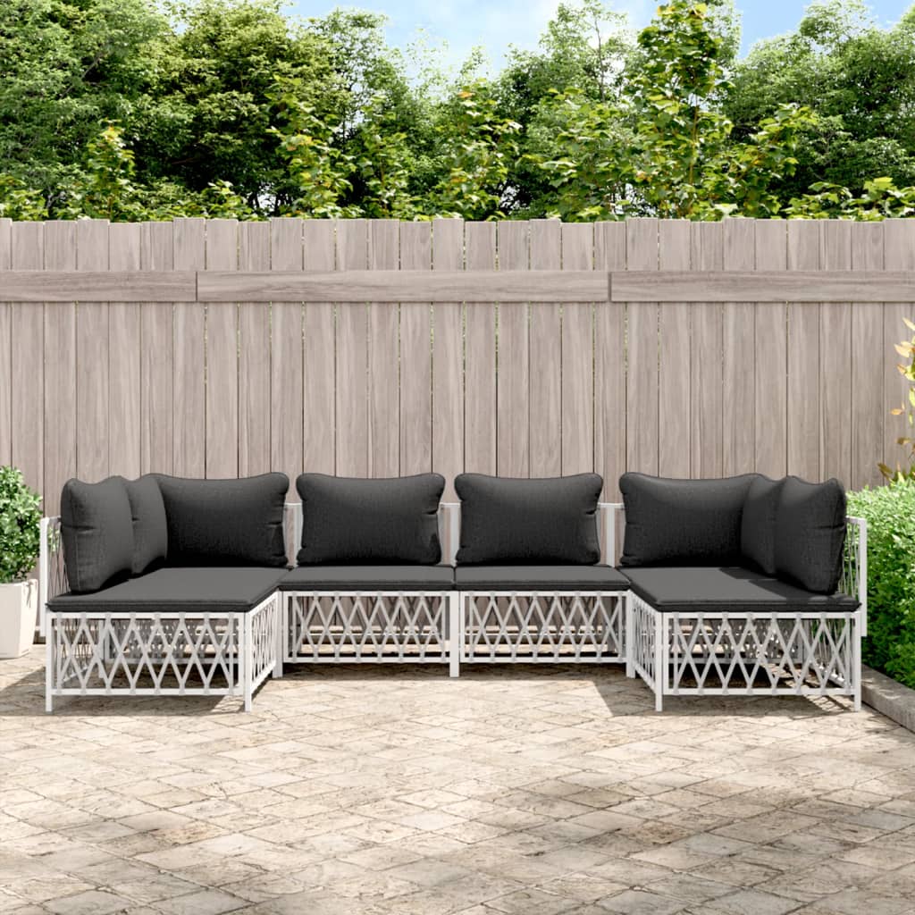 vidaXL 6-tlg. Garten-Lounge-Set mit Kissen Weiß Stahl