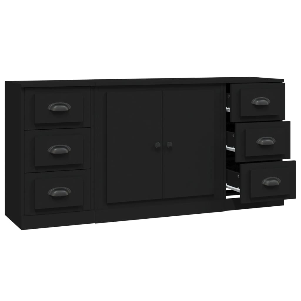 vidaXL Sideboards 3 Stk. Schwarz Holzwerkstoff