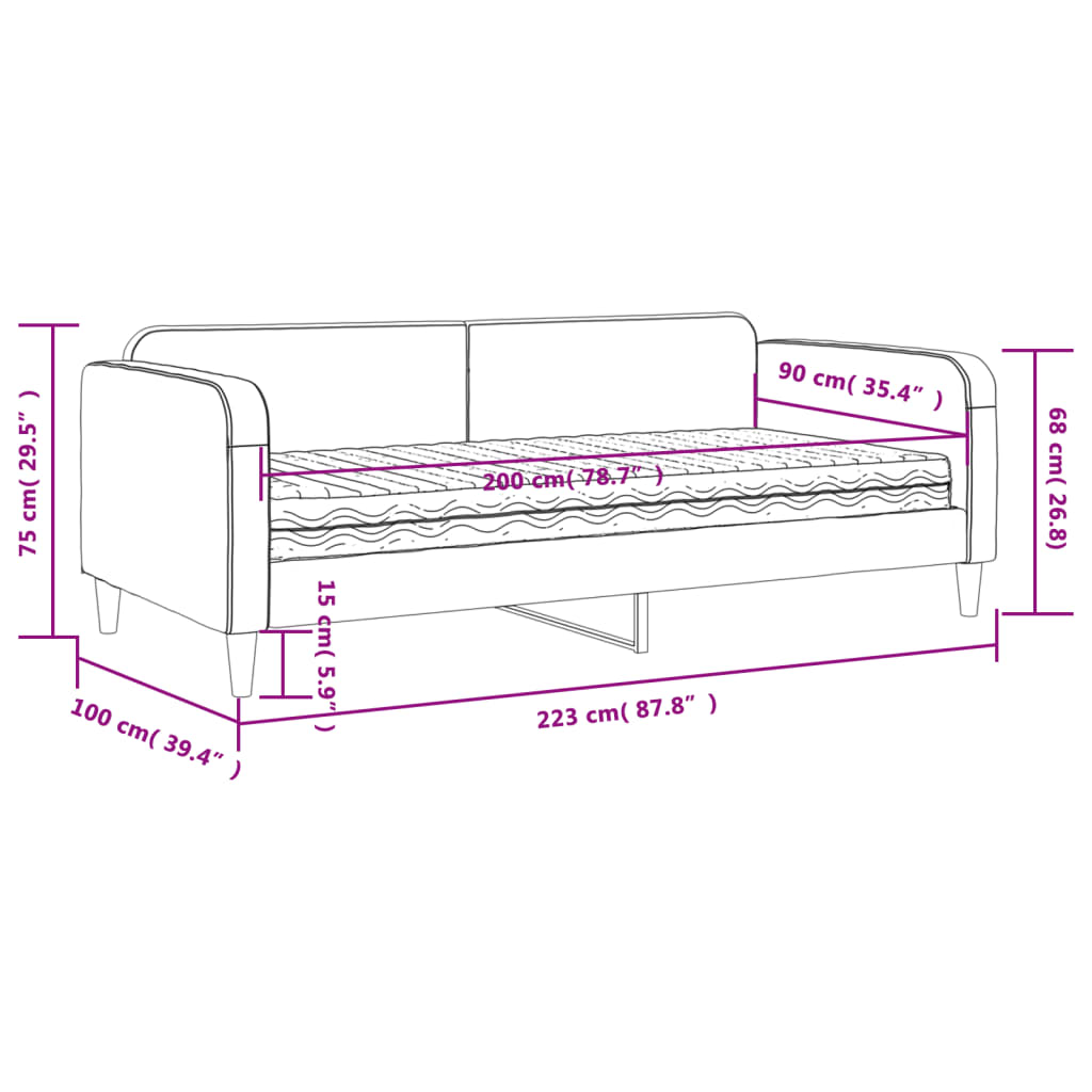 vidaXL Tagesbett mit Matratze Creme 90x200 cm Stoff