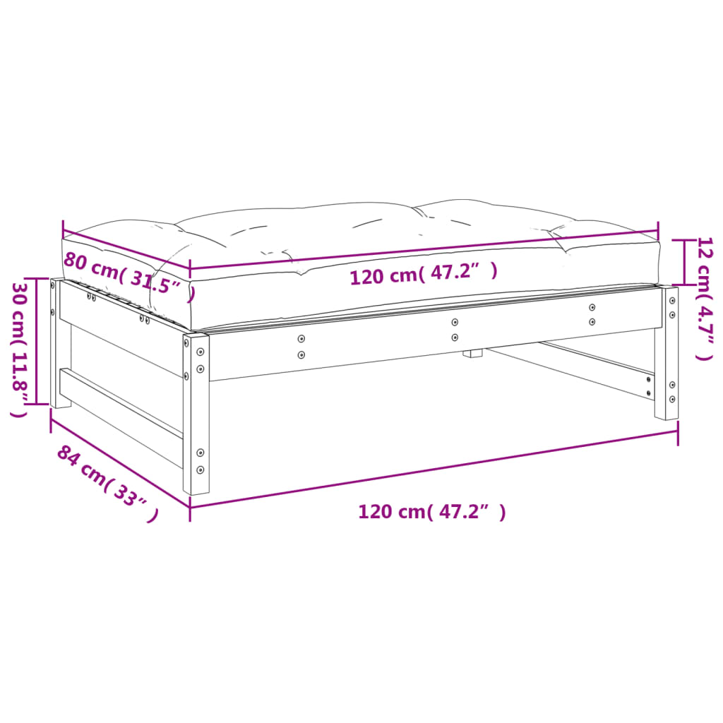 vidaXL Gartenhocker Weiß 120x80 cm Massivholz Kiefer